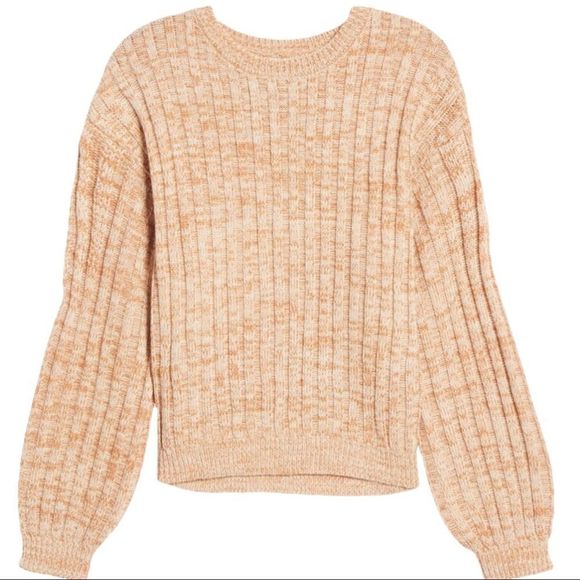 NWT Blank NYC Heather Ribbed Crewneck Sweater Size XL Tan/white knit mix - Picture 4 of 12